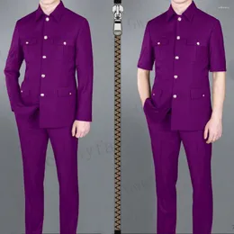 남자 양복 gwenhwyfar 퍼플 패션 신랑 남성 웨딩 무도회 정장 슬림 한 턱시도 남성 정식 비즈니스 작업 마모 2pcs (재킷 바지)
