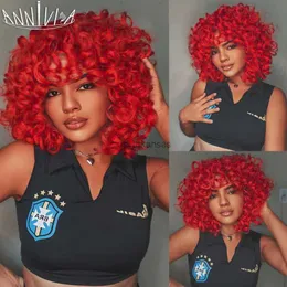 Parrucche sintetiche parrucca riccia rossa con frangia per donne nere corta parrucca riccia afro riccia sintetica naturale naturale ombre bionda cosplay marrone parrucca HKD230818