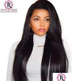 Human Hair Wigs 250% Density Lace Front For Black Women Straight Pre Plucked Brazilian Wig Fl Ends Rosa Queen Remy Drop Delivery Produ Dhyld