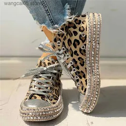 Dress Shoes comemore Women Leopard Canvas Shoes Casual Lace-Up Low High Top Sneakers Basket Femme Plus Size Women's Shoe Spring Summer T230818