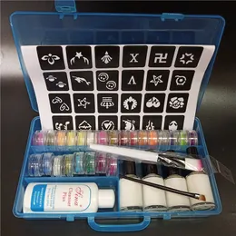 Temporäre Tattoos Diamond Glitter Tattoo Kit Farben Pulver Schablone Hohlschablone für gefälschte Schönheitskörpermalereien Kunst 2308017