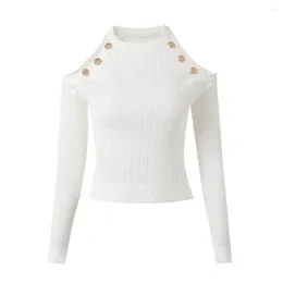 Maglioni femminili bianchi neri 2 colori a maglia maglietta da donna maglione corta top maniche lunghe a manica lunga