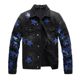 Luxury Jackets AM Mens High Street Jackets Fashion Denim Coat Black Blue Casual Hip Hop Designer Jacket för manlig storlek M-4XL