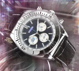 Popular masculino completo Stopwatch relógios de couro de aço inoxidável relógio