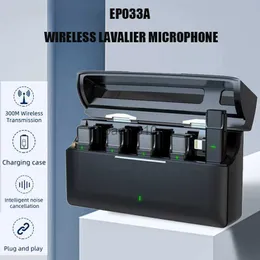 Microphones Wireless Lavalier Microphone with Charging Compartment 300m Range Recording Vlog for Youtube Live for iPhone Android EP033A HKD230818