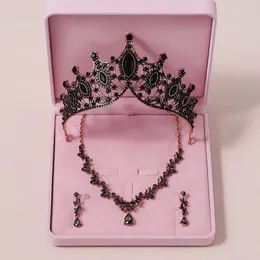 Halskette Ohrringe Set Itacazzo Bridal Headwear Crown Ohrwäsche Schwarzfarbene Frauen exquisite Show Tiaras