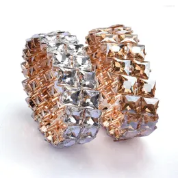 Strand 2023 Fashion Champagne Clear Double Row Square Clastal Crystal Handmade Malastic Proclets Women Golden Metal Bracelet Jewelry