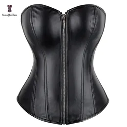 Waist Tummy Shaper Punk Style Push Up Women'S Plus Size Slimming Body Shapewear Gothic Faux Leather Corset Bustier With Zip 834 2308017