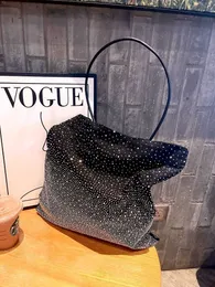 Totes Bling Shiny Diamond-Encrusted Textured Canvas Shoulder Underarm Bag Women's Commuter Handbag Large Capacity Tote Bag Lady Purse HKD230818