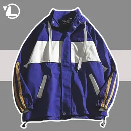 Mens Jackets 한국 봄 대표팀 남자 후드 가드 패치 워크 하이 스트리트하라 주쿠 윈드 브레이커 스탠드 칼라 칼리지 스트리트웨어 코트 커플 230818