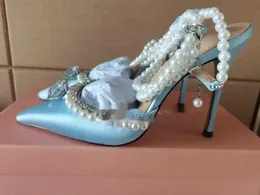Сандалии Machmach Diamond Pearls Satin High Heels Pulss Sandal Slippers Mules Discount Desinger обувь для женщин Размер 35-42