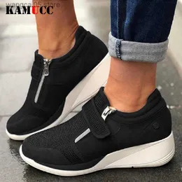 Sukienka buty Kamucc Woman Wedge Sneaker Women Buty swobodne buty oddychające kobiety bez poślizgu skóra PU Zwiększone buty Shake Buters Rozmiar 35-43 T230818