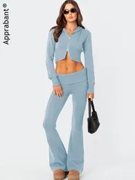 Kadınlar İki Parçalı Pantolon Tasarladı Sıradan Örme Sweatshirt Set Kadın Fermuar Dantel Up Hoodiespants Setleri Moda Sokak Giyim Mavi Pantolon Takımları 230817