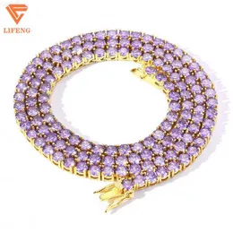 Lifeng Fashion Jewelry Purple Moissamite Tennis Chain 2mm 3mm 4mm 5mm VVS 8mm 링크 체인 사용자 정의 테니스 목걸이