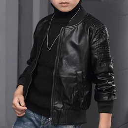 Jackets Boys Coats Autumn Winter Fashion Korean Children's Plus Velvet Warming Cotton PU Coather Jacket para 38y Kids Outerwear 230818