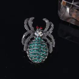 Broscher kvinnliga mode vintag grön kristall söt spindel för kvinnor lyx silver färg legering djur brosch säkerhet stift