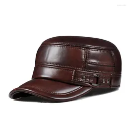 Ball Caps Winter Accesorios Warm Hat Men's Genuine Leather Flat Army Military Elegant Baseball Cap British Vintage Earflap Red Gorra