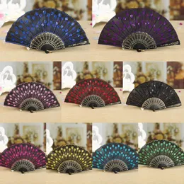 Party Favor Chinese Classical Dance Folding Elegant Colorf Embroidered Flower Pea Pattern Sequins Female Plastic Handheld Fan 0523