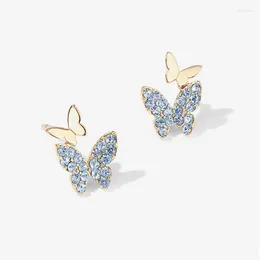 Stud Earrings Huitan Korean Style Butterfly For Women Pink/Purple/Green/Blue Cubic Zirconia Fresh Delicate Girl Jewelry
