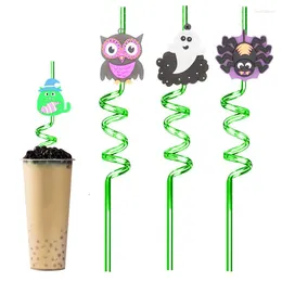 Disposable Cups Straws 2Pcs Halloween Theme Kids Straw Funny Bat Pumpkin Reusable Plastic Cocktail Rietjes Holiday Party Decorations