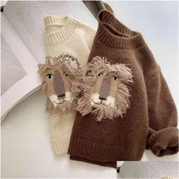 Pullover infantil suéter leão meninos suéteres outono adolescente cardigan para roupas de algodão de algodão malha