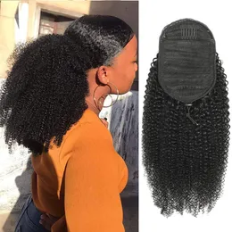Spetsar Afro Kinky Curly Human Hair DrawString Tail Drawstring Tail med klipp i hårstycken Svans Mänskligt hår 230817