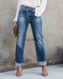 Frauen Jeans 2023 Neue lässige Lose -Jeans -Jeans -Waschknopf Taschen hohe Taille Denim Abrede Elegante Hosen J230818