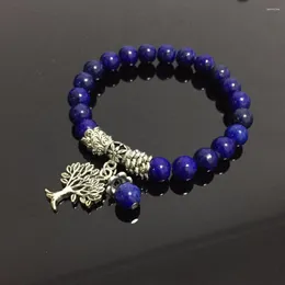 Bracelets de charme Reiki Cura de pedra natural Lapis Lazuli Flor Tree Bracelet Mala Meditam Meditation Energy Bangles