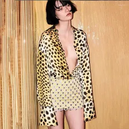 Women's Blouses Money Leopard Positioning Print Fashion Woman Blouse 2023 Chic Vintage Y2k Lapel Long Sleeve Peplum Slim Fit Shirts &