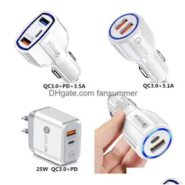 Cell Phone Chargers 20W Car Quick Charge Qc3.0 Pd Type C Usb-C 3.5A 2.1A 25W Fast Wall Charging Adapter Usb Charger For Xiaomi Huawei Dhoer