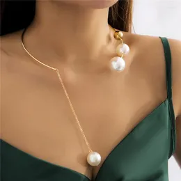 Colares pendentes estilo retro estilo exagerado colar de pérola simplicidade geométrica redonda bead de abertura de metal ajustável jóias elegantes