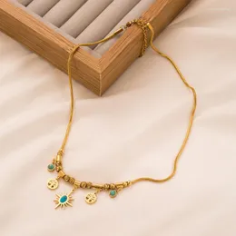 Ketten 18K Gold-plattiert Edelstahl Halskette für Mädchen, die mit türkisem Titan eingelegt sind
