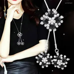 Pendant Necklaces SINLEERY Black White Cubic Zirconia Flower Adjustable Length Necklace For Women Long Chain Party Accessories MY027 SSB