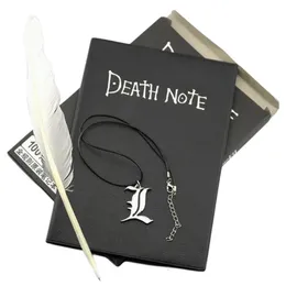 Notepads A5 Anime Notebook Set Leather Journal And Necklace Feather Pen Animation Art Writing Journal Notepad 230817