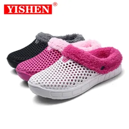 Slippers YISHEN Slippers Women Plush Sandals Couple Shoes Classic Garden Fur Fluffy Slippers Outdoor Winter Warm Slides Zapatillas Mujer 230817