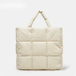 Designer's Latest: Quilted Space-Cotton Tote - Soft Padded Elegance with Down Fill, Geometric Stitching & Multicolor Variants cream