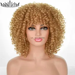 Syntetiska peruker Annivia hår afro lockigt peruk med lugg kvinnors peruker syntetiska naturliga hårvärmebeständiga blondin blackpink cosplay lolita peruk hkd230818