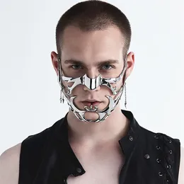 Maski imprezowe cyberpunk Nieregularny stalowa maska ​​imprezowa gotycka punk metalowy mechaniczny obcy płyn do twarzy kolczyki biżuterii Akcesoria 230817