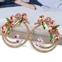 Dangle Earrings Upscale Luxury Pride For Women Catwalk Style Exaggeration Shiny Rhinestone Flower Big Circle Full Drill Trend Jewelry