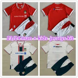 23 24 Wrexham Soccer Jersey Men Kids Kits Jersey 2023 2024 Fast-Dry Sleeve Soccer Shirt Custom Logo Outdoor Sport T Top and Sorts ومجموعة الكبار
