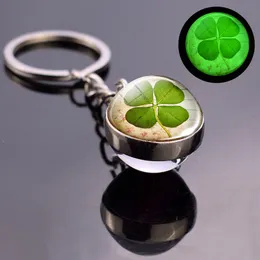 Keychains Lanyards Luminous Clover Keychain Glowing Crystal Ball Key Chain St Patricks Day Gifts Irish Pendant Jewelry Chains Drop Del Smtlc