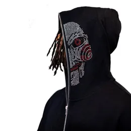 Y2K GOTHIC Devon Graphic Rhinestone Zip Up Hood Hoodie Street Street Wear Męsk Oszczędzkowy Kurtka sportowa z długim rękawem męska