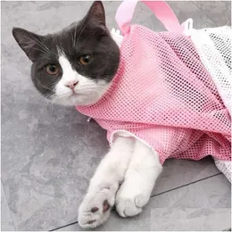 Hundkläder Mesh Cat Grooming Bathing Bag Justerbara katter Tvättpåsar för spikspikning Injicera anti Scratch Bite Restraintdog Dhjfi