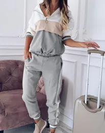 Women's Two Piece Pants Spot 2023 Selling Casual Fashion Color Matching Sports Loose Long Sleeve Set