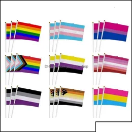 Banner flaggor festliga partier levererar hem trädgård hbt gay stolthet liten nationell flagga 14x21 cm regnbåge hand bil geminbåg vinka bisexuell otol5