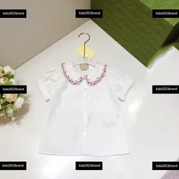 Ubranie dla dzieci Koszulka z kołnierzem kwiatowym Bluzki Bluzki Letnie moda haftowane kwiaty przy dekolcie koszuli rozmiar 100-160 cm mar28