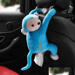 Bilvävnadslåda för fiat 500 Peugeot 508 Citroen Smart Fortwo Ford Focus Mk2 Q5 X5 Monkey Cartoon Short Plush Drop Delivery Mobiles M Dhiyi