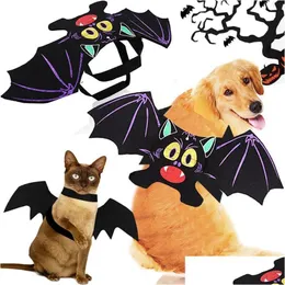 Cat Costumes Cartoon Bat Halloween Pet Dog Vampire Black Söt Fancy Dress Up Costume Drop Delivery Home Garden Supplies Dhwfi