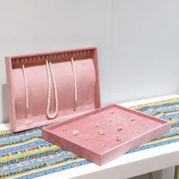 Smycken påsar rosa sammet stapelbar bricka hållare smycken display förvaring ring örhängen halsband hänge arrangör box utställningslådan