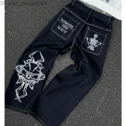 Men's Pants Y2k Men's Black Vintage Skull Demon Wash Men's Jeans Street Sales Bag Jeans Women's Hip Hop Elastic Waist Black Pants Z230819